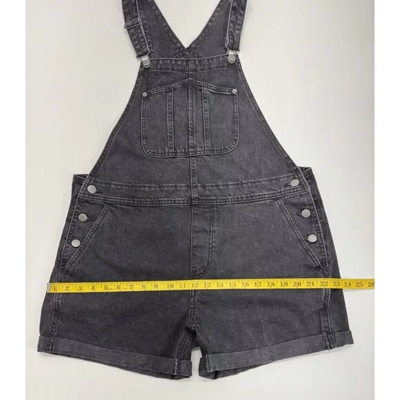 Old Navy Bib Overalls Slouchy Shorte Black Wash Denim Shortalls Womens Large - Picture 6 of 10